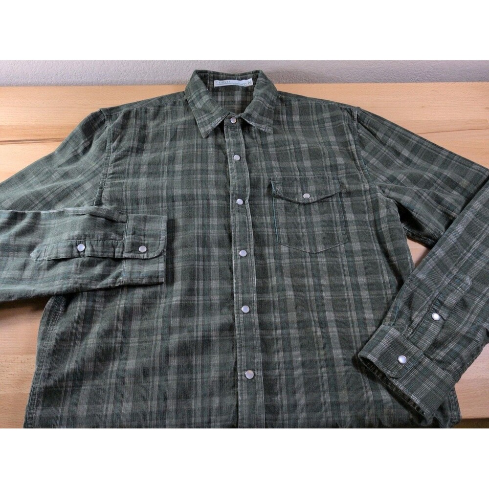 Criquet Corduroy Pearl Snap Flannel Shirt Mens Large Green Plaid Long Sleeve